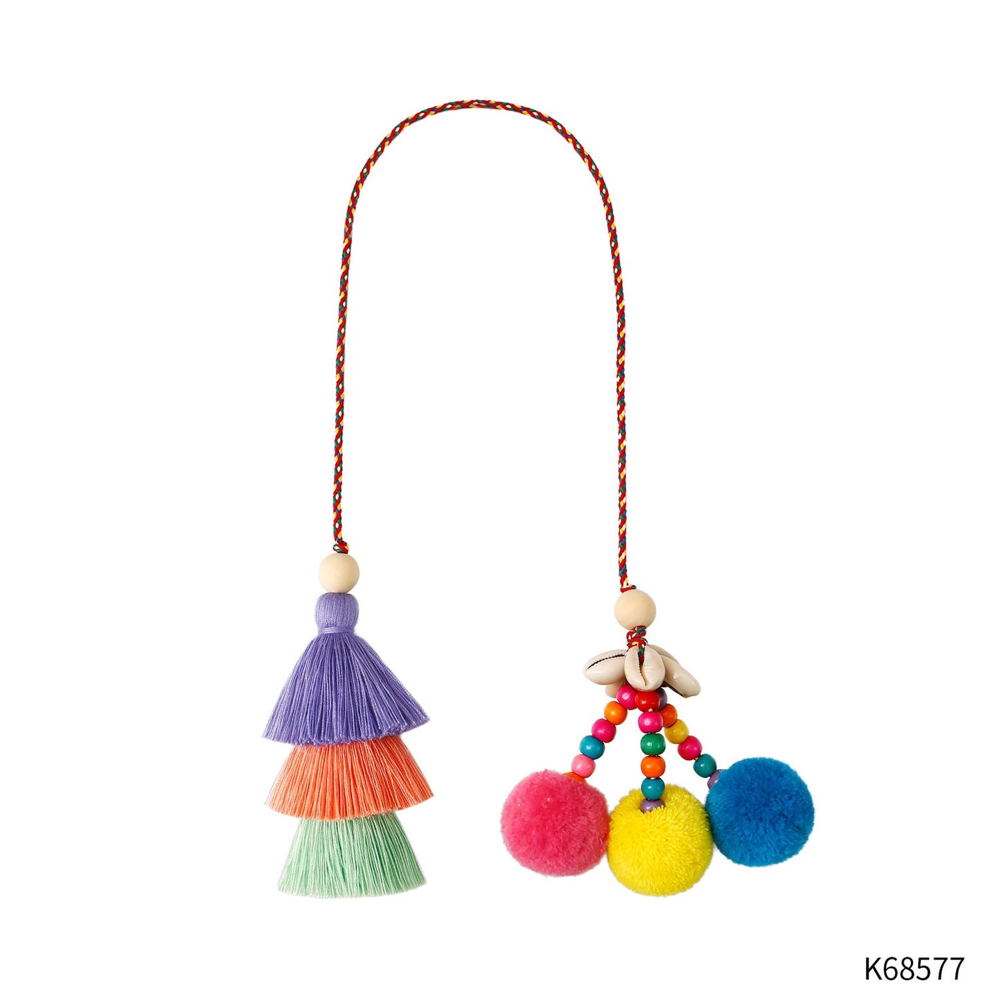 Cotton Rope Woven Hairball Shell Tassel Handmade Bag
