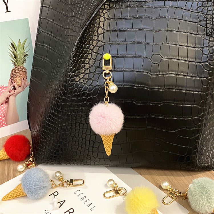 Plush Candy Color Ice Cream Pom Keychain