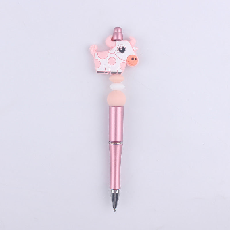 Handmade Beaded Pen Cartoon Animal Cow Silicone Beaded