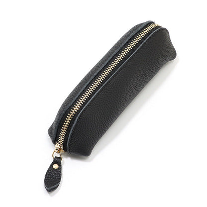 Vintage Genuine Leather Pebbled Cowhide Large Capacity Pencil Bag