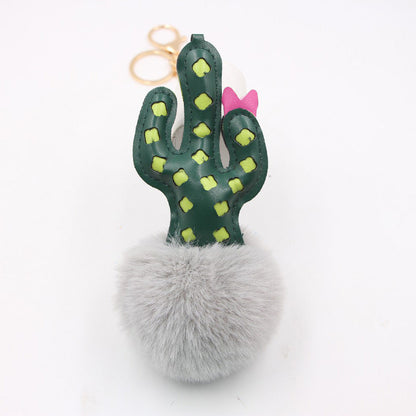 Cactus Alloy Fur Ball Keychain