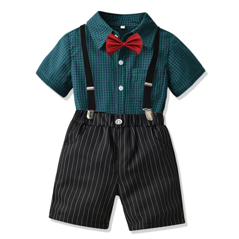 Boys and Gentlemen's Cotton Bow Shirt and Suspender Suit
