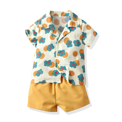 Children's Cotton Shirt Printed Short Sleeved Shorts Set