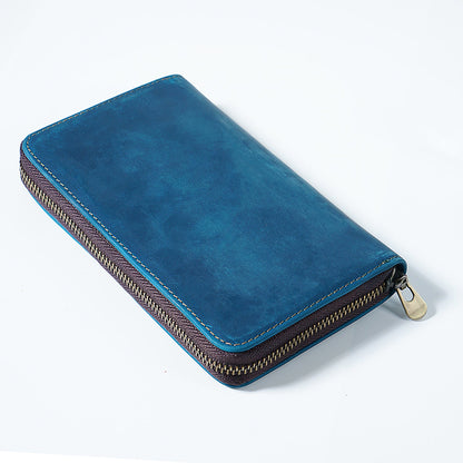 First Layer Cowhide Vintage Zipper Pen Storage Bag