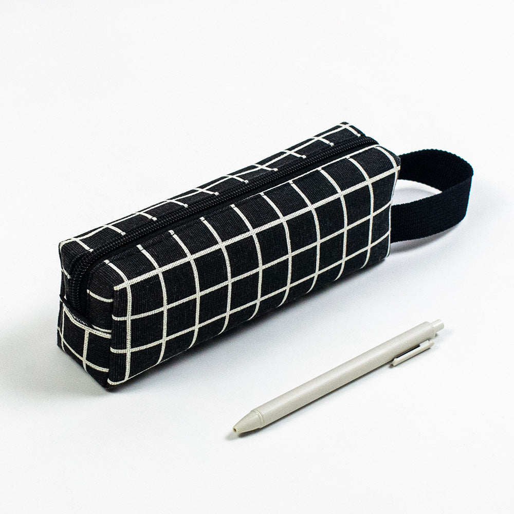 Simple Canvas Black and White Plaid Canvas Pen Bags