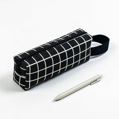 Simple Canvas Black and White Plaid Canvas Pen Bags