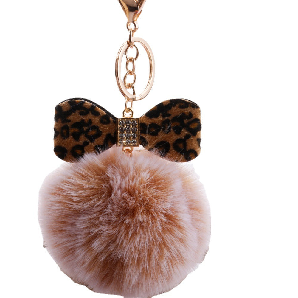 Plush Leopard Diamond Bow Keychain