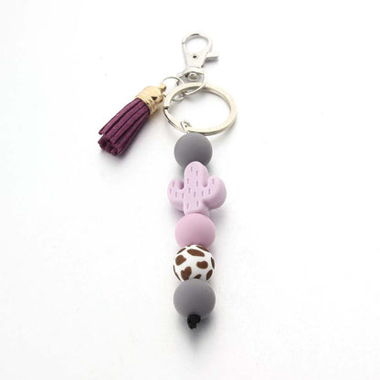 Cartoon Cactus Silicone Beaded Keychain