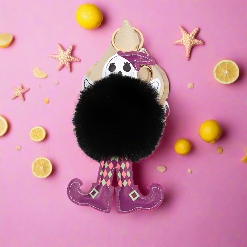 Halloween Leather Skull Hair Ball Keychain
