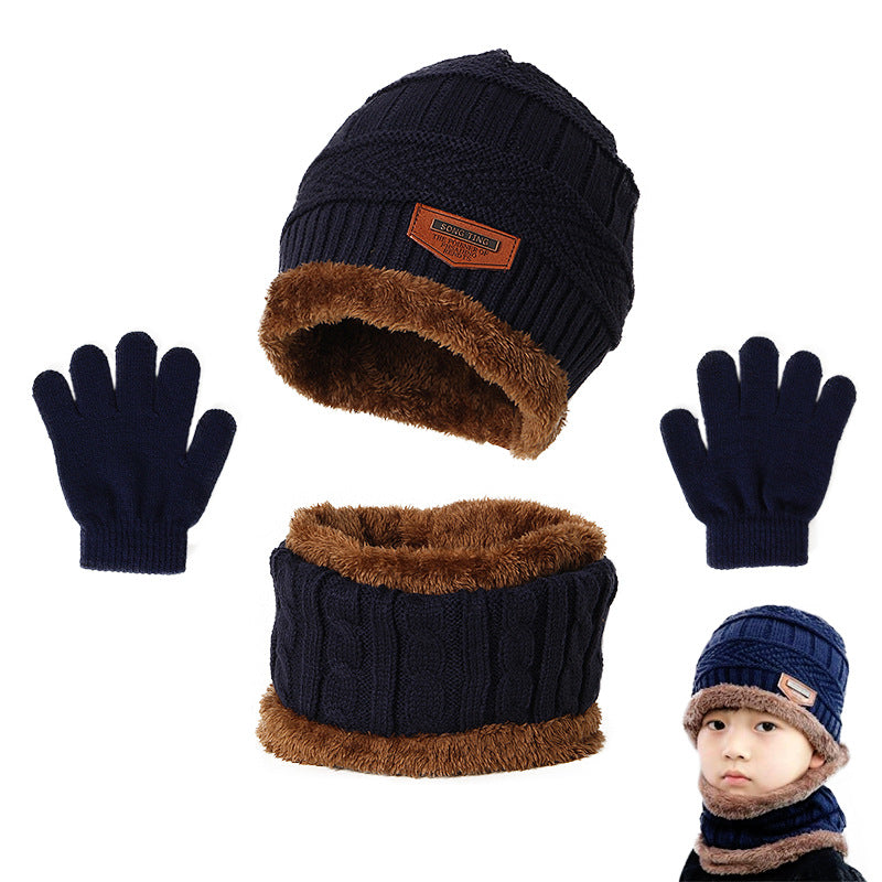 Wholesale of New Plush Necklaces Factory, Warm Children's Acrylic Hats, Scarves, and Gloves, 3-piece Set