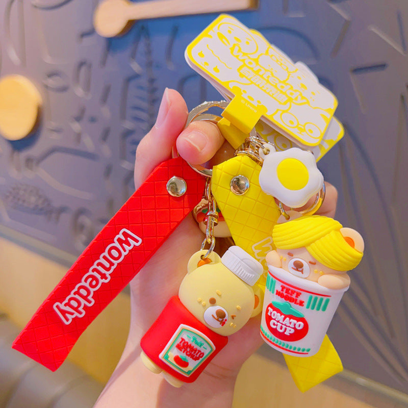 Cartoon Cute Burger Fries Silicone Keychain