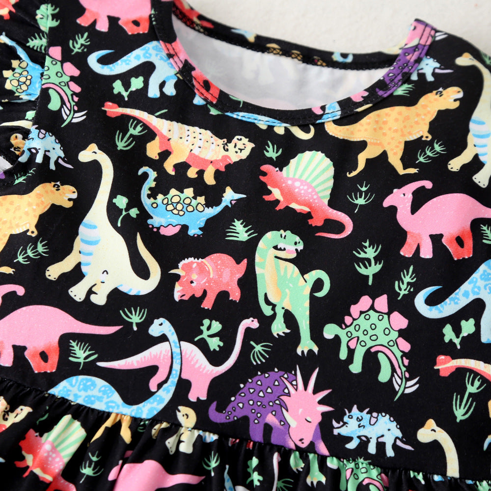 Girls Colorful Dinosaur Cotton Princess Dress Baby Clothes