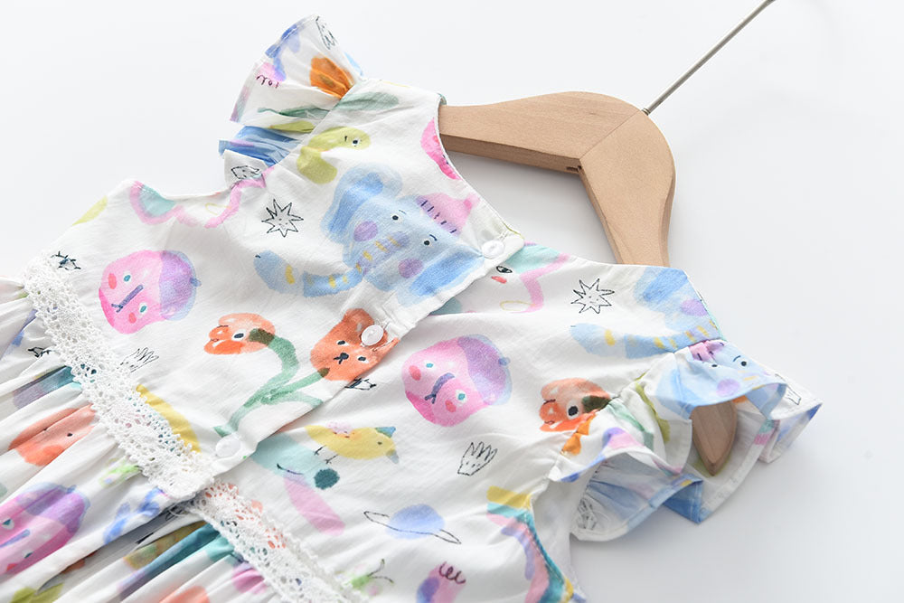Girls Flying Sleeves Round Neck Vest Cotton Dress Baby Clothes