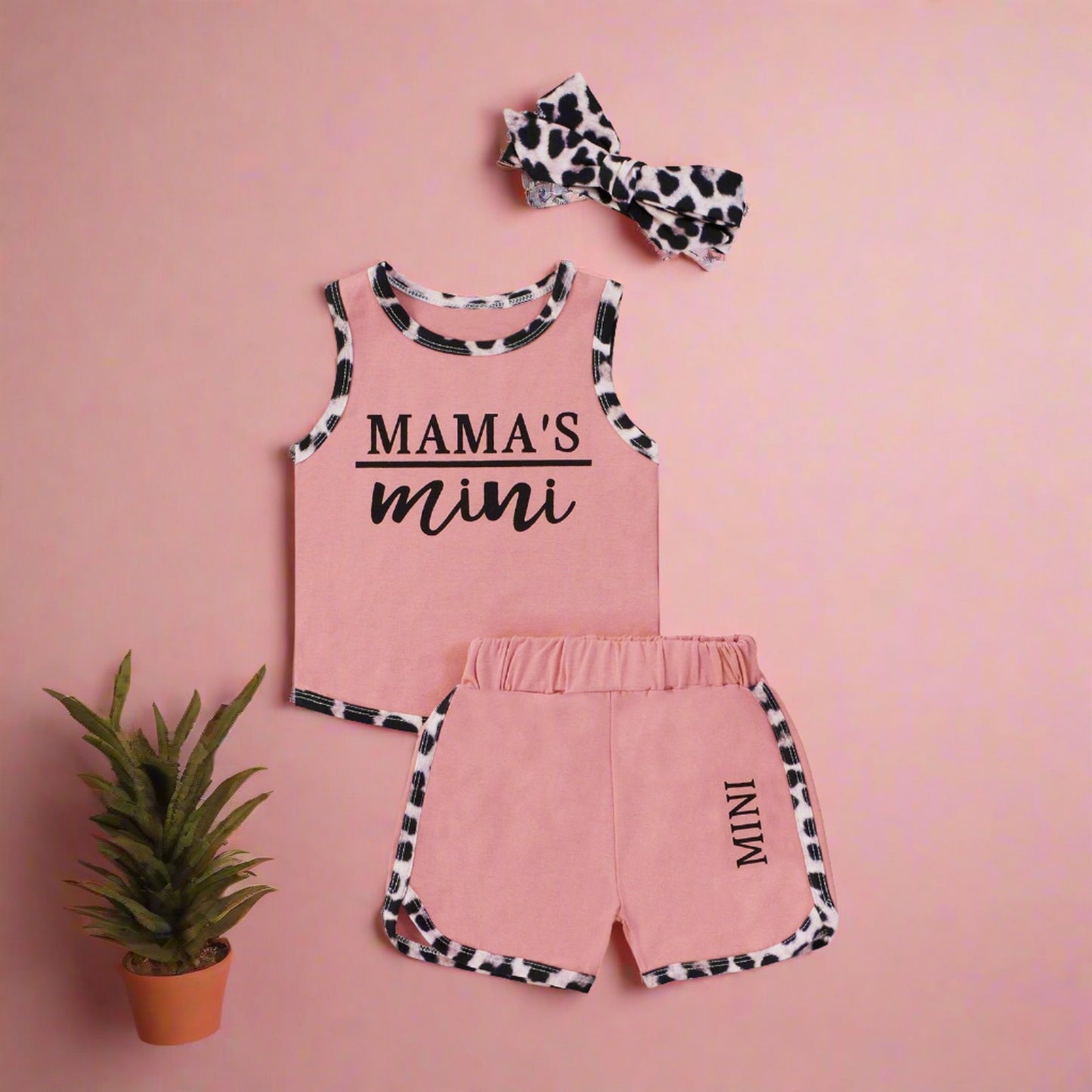 Leopard Cotton Vest Shorts Hair Accessories 3-Piece Set Clothes