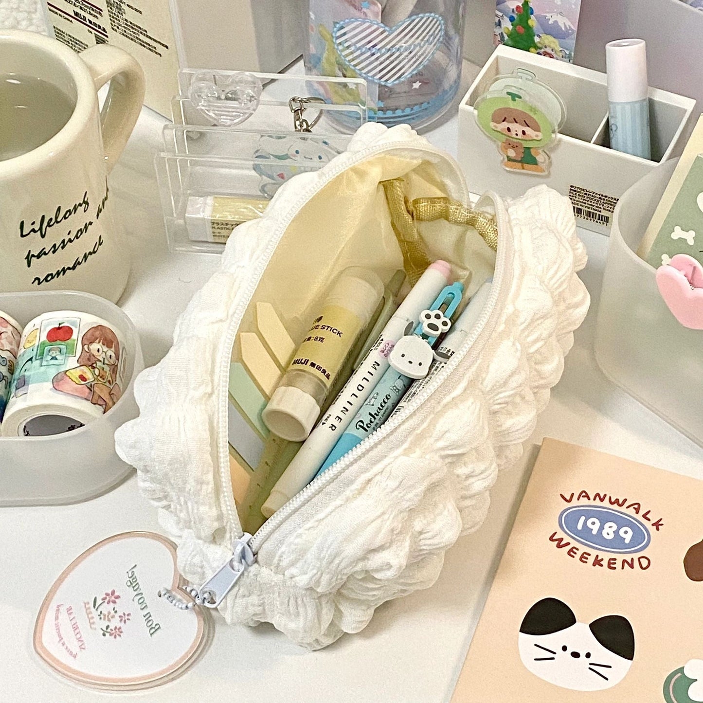 White Large Capacity Simple Pen Bags