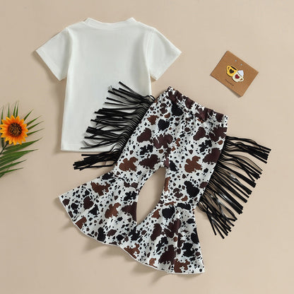 Cotton Children's T-shirt Tassel Flared Pants Set Two-piece Set