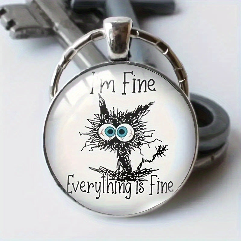 Cat Time Gem Zinc Alloy Keychain Cute Retro Keychain