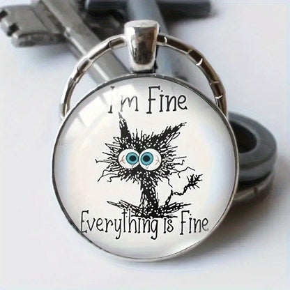 Cat Time Gem Zinc Alloy Keychain Cute Retro Keychain