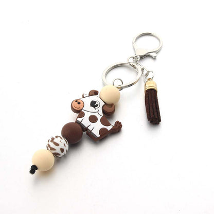 Cartoon Cow Silicone Beaded Keychain Cute Keychain