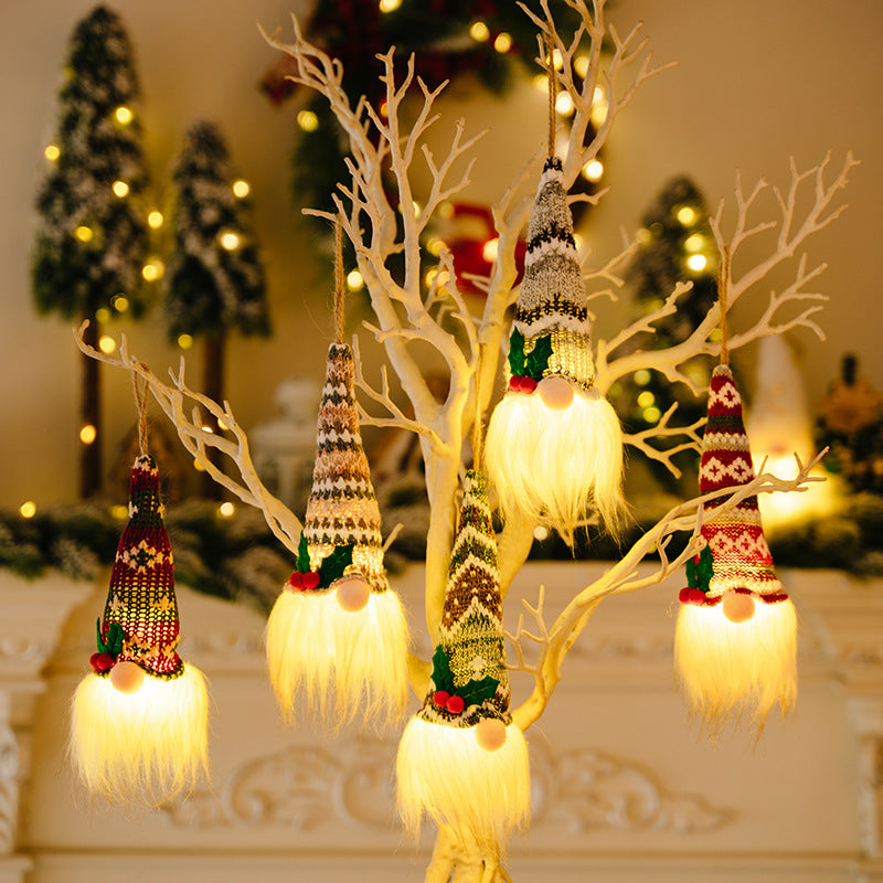 Christmas Knitted Hat with Lights Faceless Doll Pendant