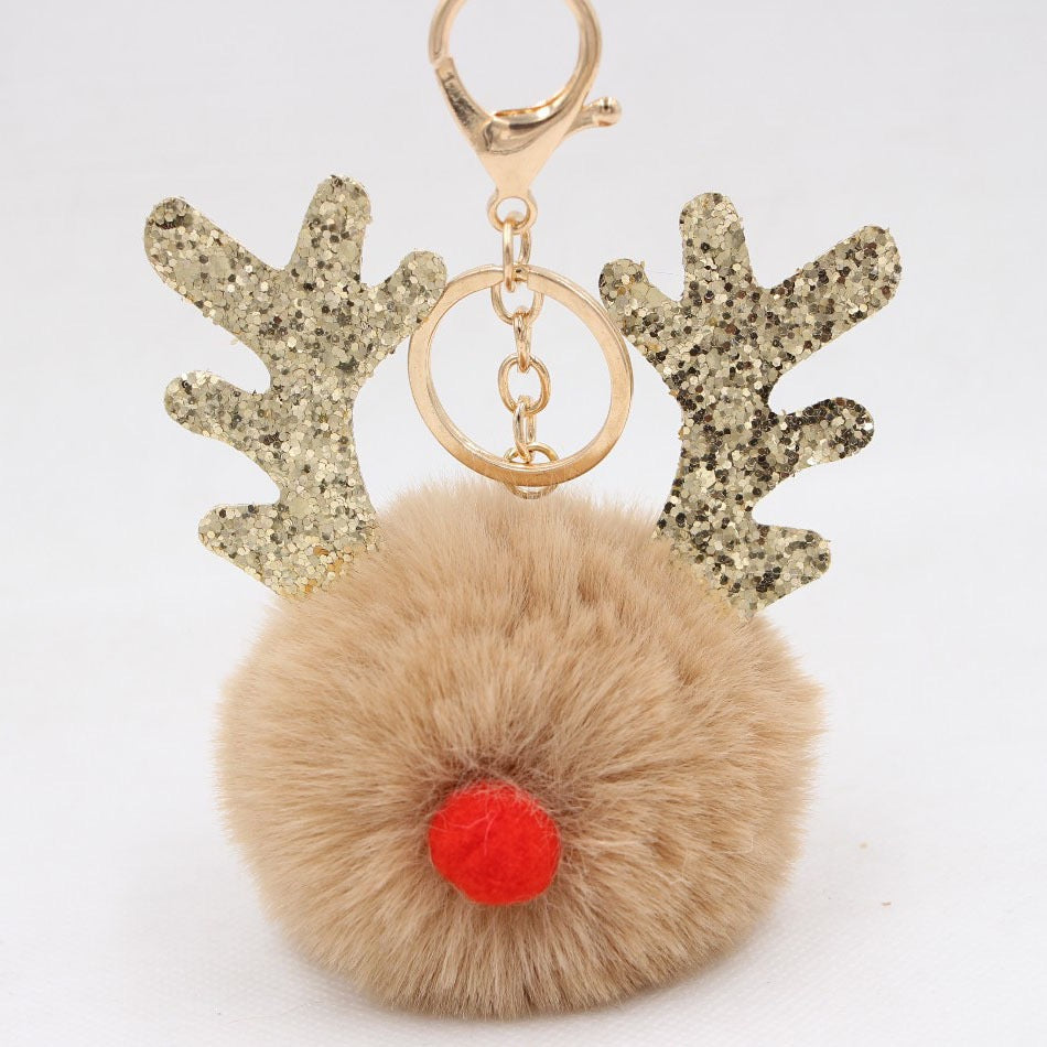 Christmas Antler Plush Ball Keychain
