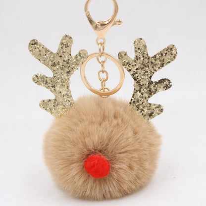 Christmas Antler Plush Ball Keychain