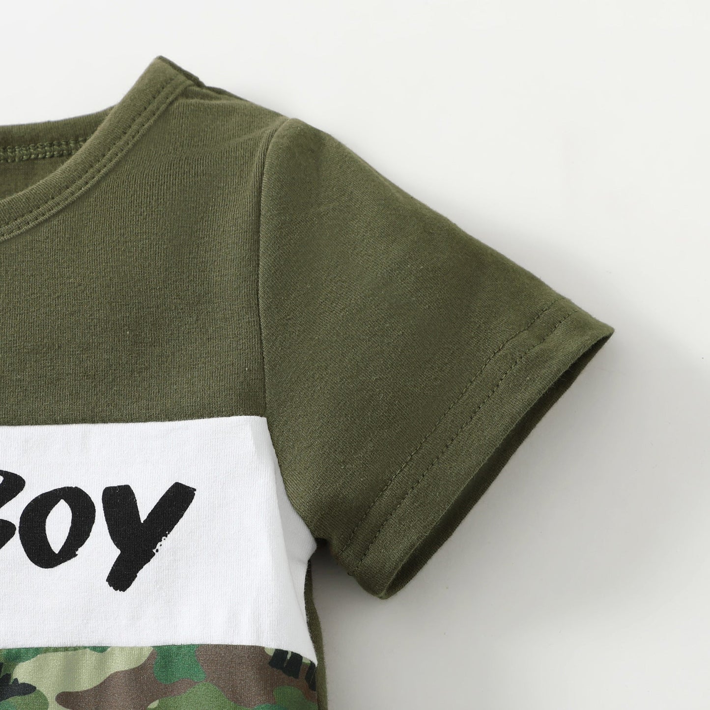 Cotton Camouflage Letter Print Short Sleeve Top Solid Color Shorts