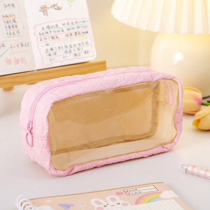 Polyester PU Large Capacity Transparent Pencil Case