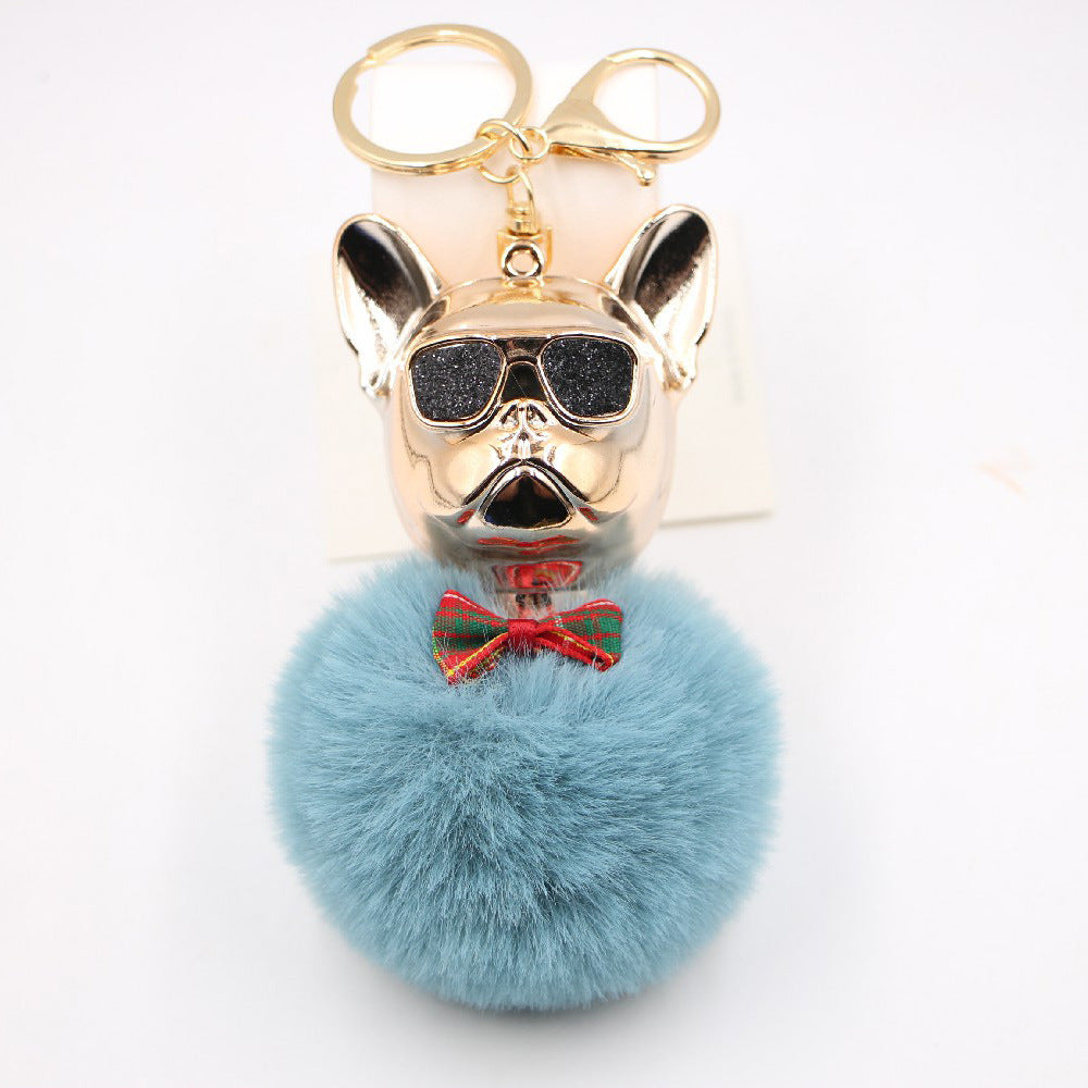 New Creative Sunglasses French Dou Plush Ball Keychain