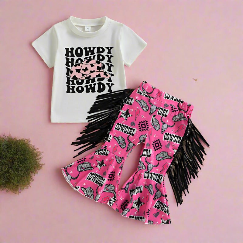 Cotton Children's Letter Hat T-shirt Plum Tassel Bell Pants Suit