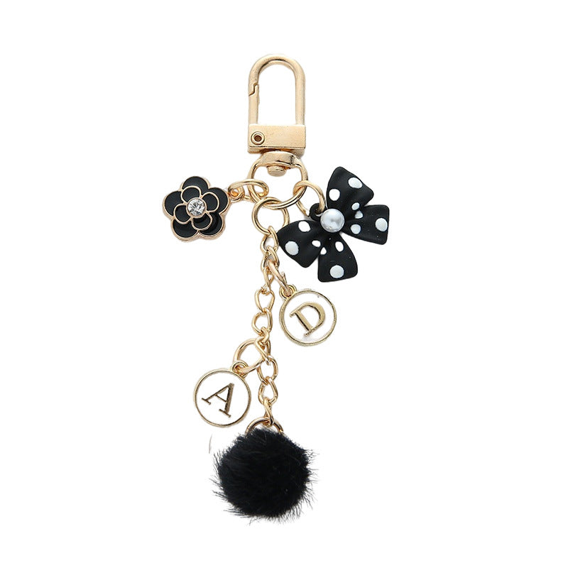 Bowknot Pearl Alphabet Heart Hair Ball Alloy Keychains