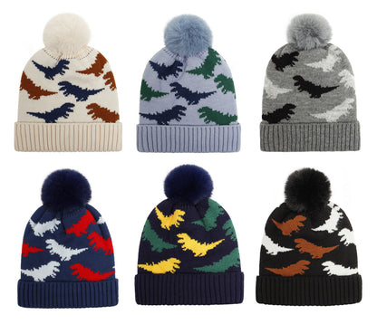 Wholesale Baby Knitted Hat Dinosaur Jacquard Acrylic Knitted Hat