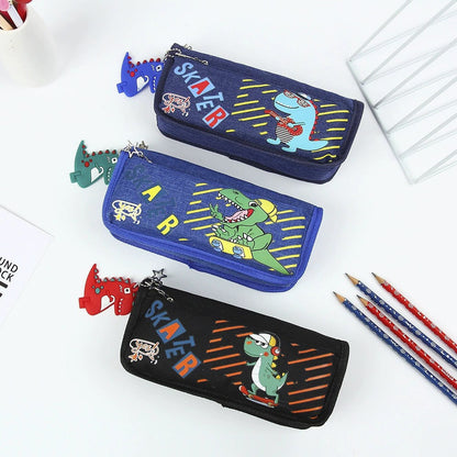 Large Capacity Cartoon Dinosaur Canvas Pen Case