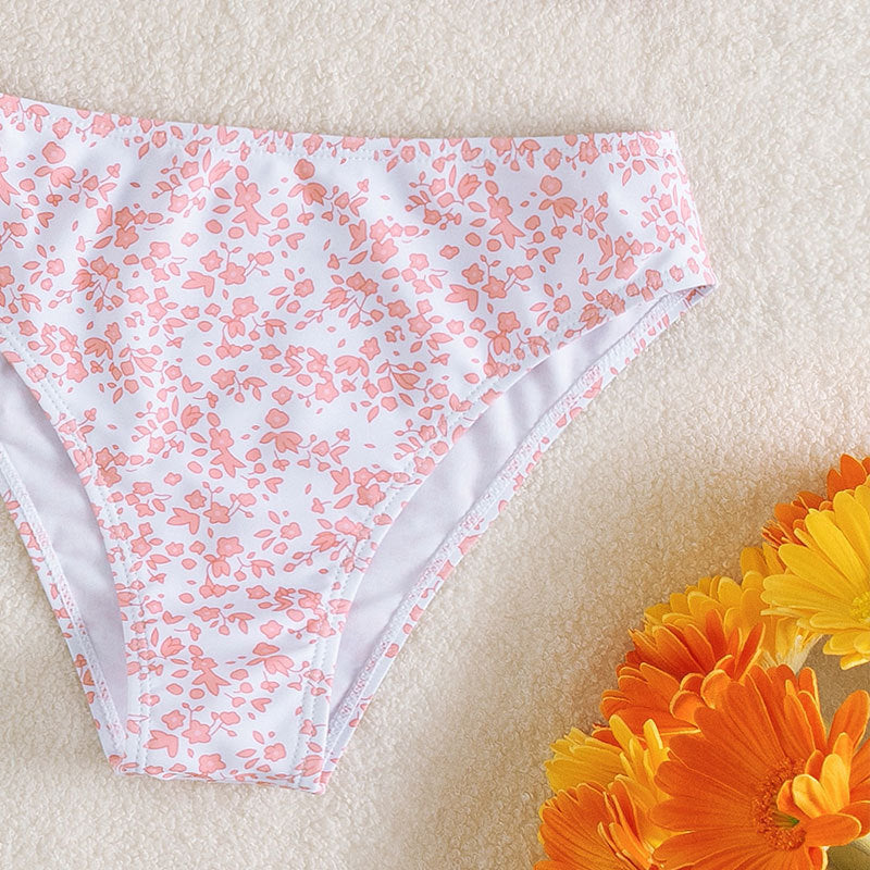Kids V-Neck Cute Split Floral High Waist Swimwear