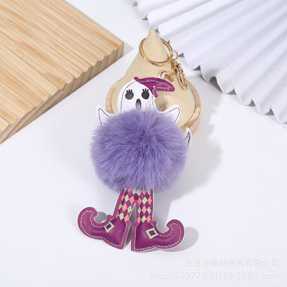 Halloween Leather Skull Hair Ball Keychain
