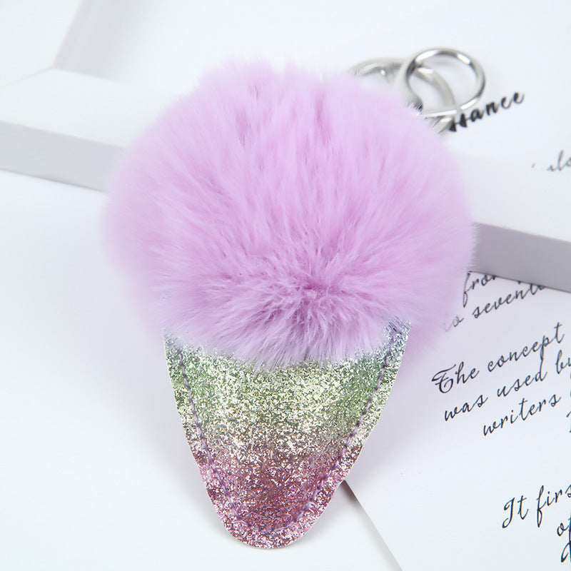 Hair Ball Ice Cream Cone Keychain