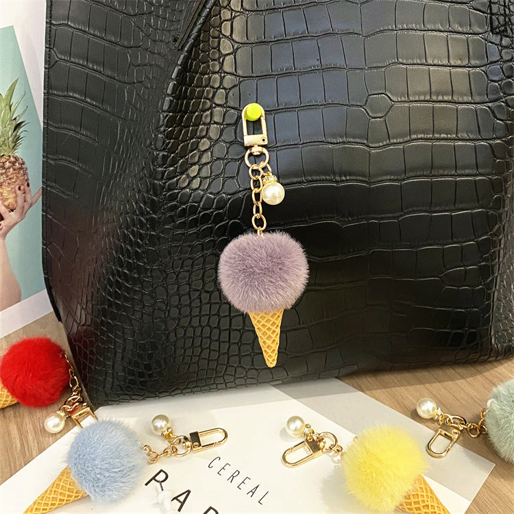 Plush Candy Color Ice Cream Pom Keychain