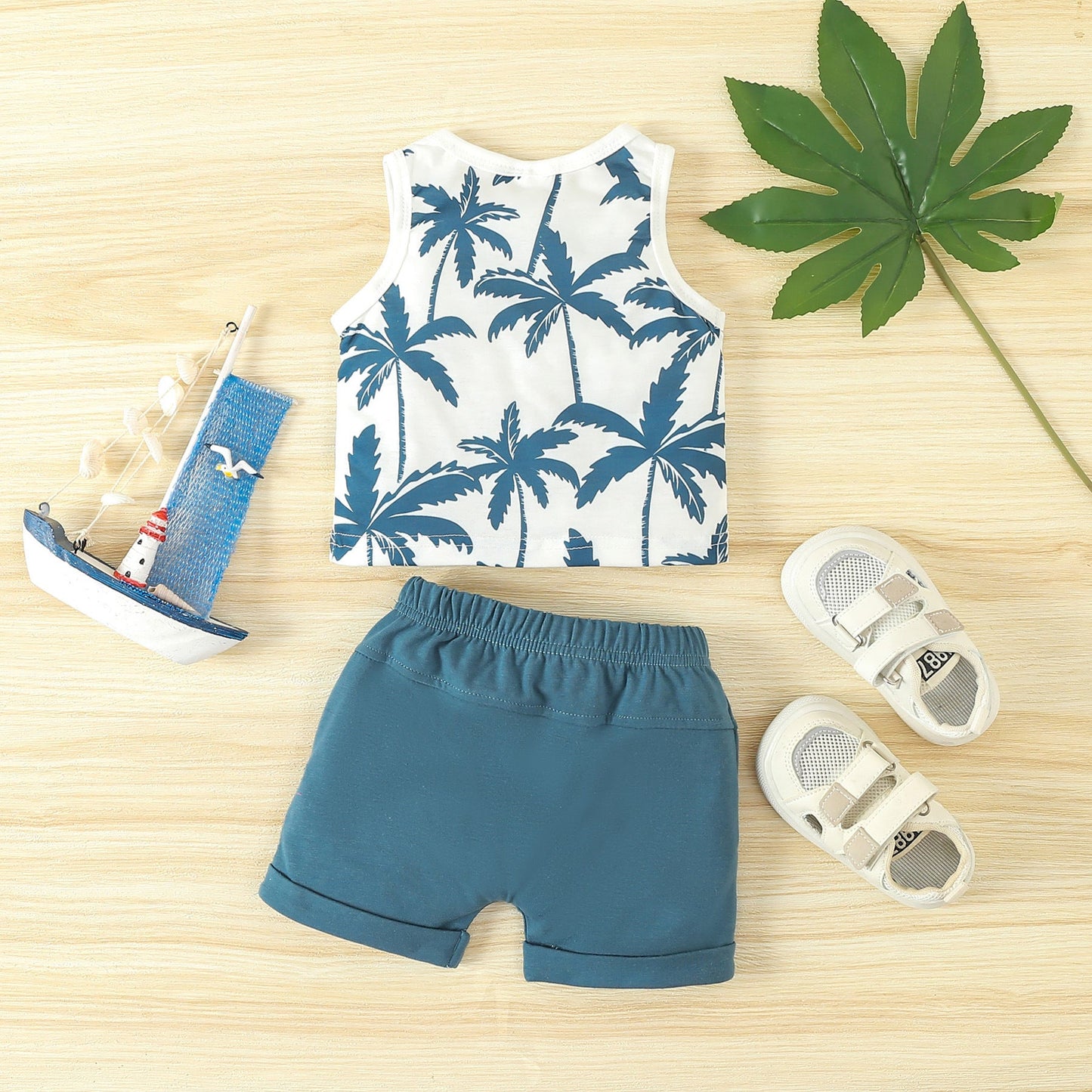 Summer Beach Style Printed Tank Top Shorts Cotton Baby Set
