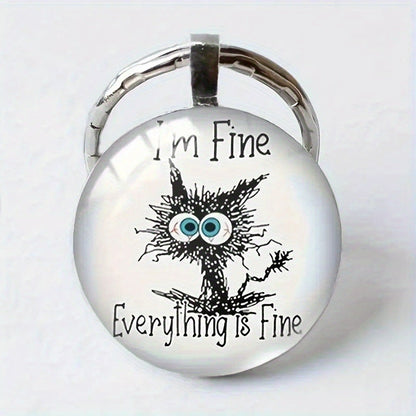Cat Time Gem Zinc Alloy Keychain Cute Retro Keychain