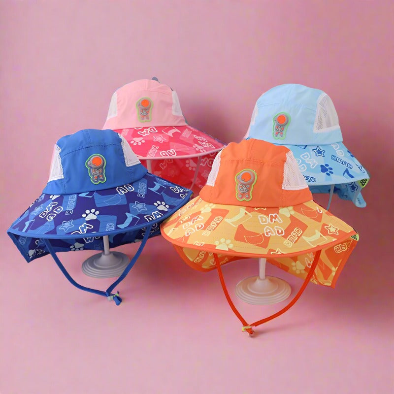 Summer Kids Cotton Big Brim Shawl Bucket Hat