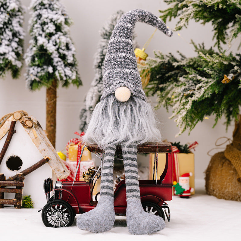 Polyester Christmas Striped Knitted Hat Rudolph Hanging Leg
