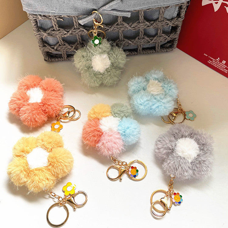 Cherry Blossom Fur Ball Car Keychains