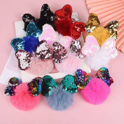 Color Sequin Bow Hair Ball Keychain