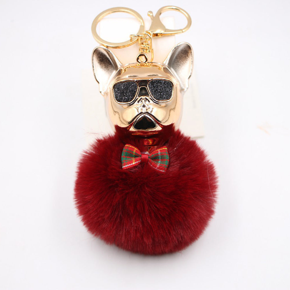 New Creative Sunglasses French Dou Plush Ball Keychain