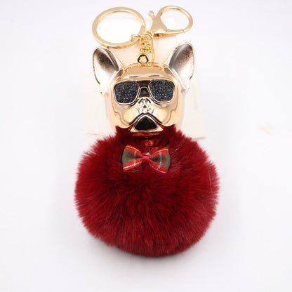 New Creative Sunglasses French Dou Plush Ball Keychain