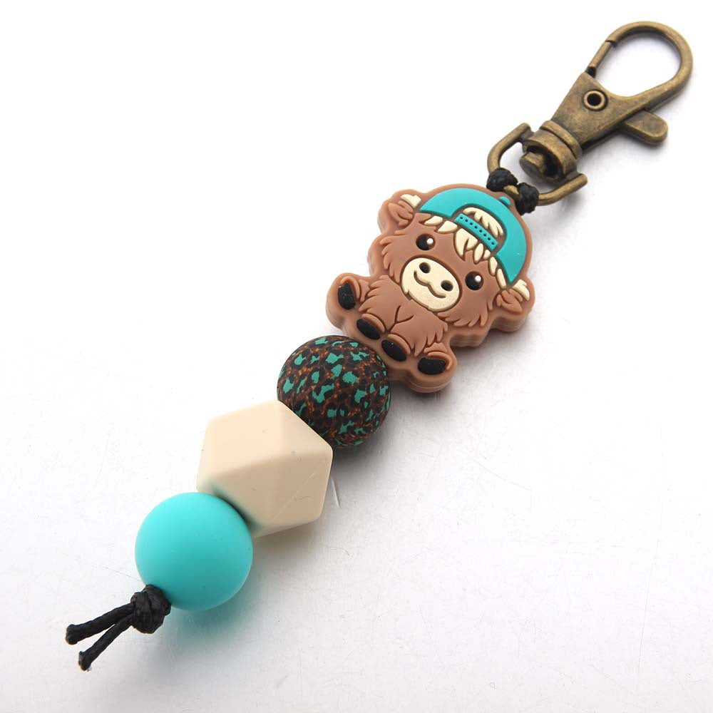 Wholesale Cartoon Cow Silicone Beaded Keychain