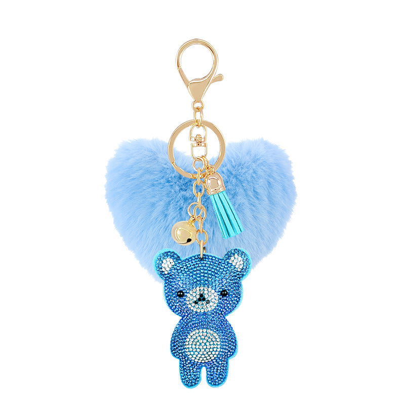Diamond Velvet Peach Heart Fur Ball Bear Key
