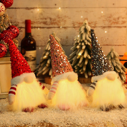 Christmas Sequins with Lights and Faceless Doll Ornaments