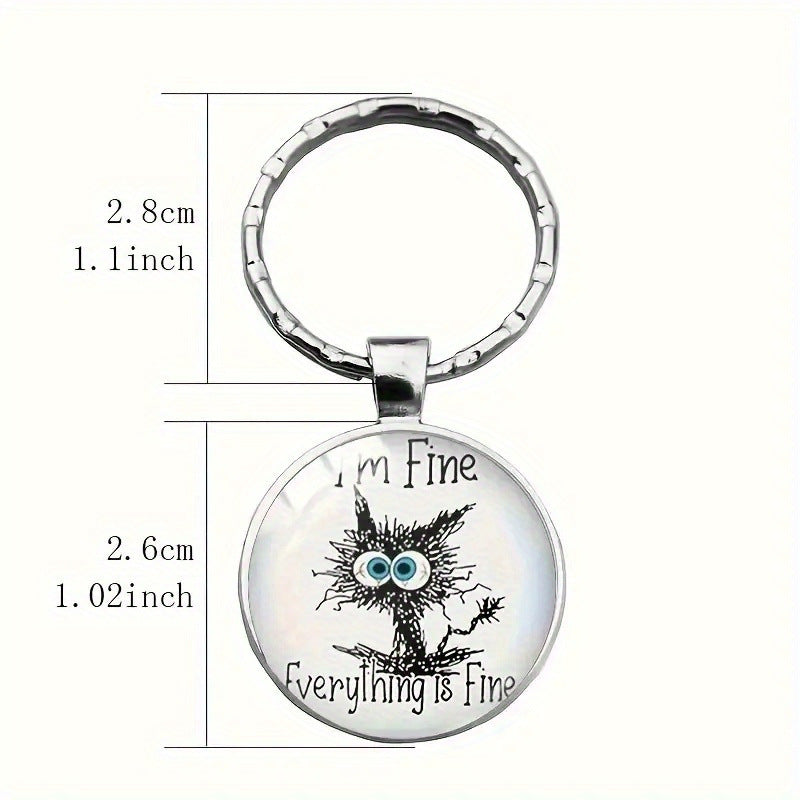 Cat Time Gem Zinc Alloy Keychain Cute Retro Keychain
