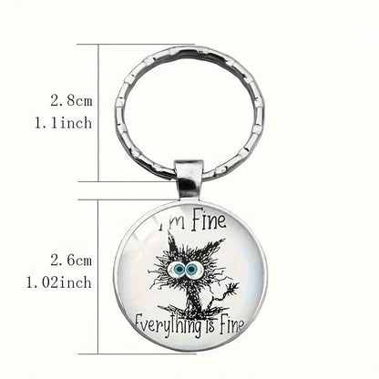 Cat Time Gem Zinc Alloy Keychain Cute Retro Keychain